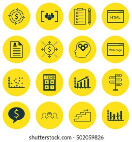 Set Of 16 Universal Editable Icons For Education, Project Management And Business Management Topics. Includes Icons Such As Reminder, Financial, Raise Diagram And More.