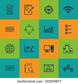 Set Of 16 Universal Editable Icons For Computer Hardware, Statistics And Human Resources Topics. Includes Icons Such As Library, Job Applicants, Money And More.