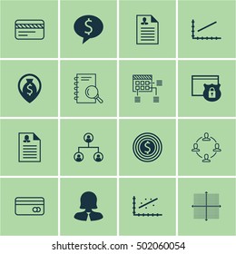 Set Of 16 Universal Editable Icons For Human Resources, Airport And Advertising Topics. Includes Icons Such As Business Goal, Curriculum Vitae, Graphical Grid And More.