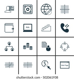 Set Of 16 Universal Editable Icons For Advertising, SEO And Project Management Topics. Includes Icons Such As Line Up, Cellular Data, Money And More.