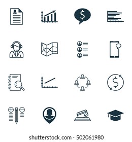 Set Of 16 Universal Editable Icons For Education, Project Management And Human Resources Topics. Includes Icons Such As Job Applicants, Messaging, Decision Making And More.