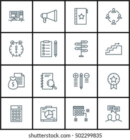 Set Of 16 Universal Editable Icons. Can Be Used For Web, Mobile And App Design. Includes Icons Such As Report, Discussion, Present Badge And More.