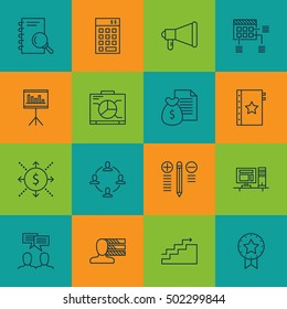 Set Of 16 Universal Editable Icons. Can Be Used For Web, Mobile And App Design. Includes Icons Such As Computer, Presentation, Decision Making And More.