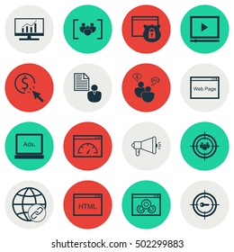Set Of 16 Universal Editable Icons. Can Be Used For Web, Mobile And App Design. Includes Icons Such As Keyword Marketing, Report, Questionnaire And More.