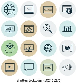 Set Of 16 Universal Editable Icons. Can Be Used For Web, Mobile And App Design. Includes Icons Such As Website Performance, Brain Process, Security And More.