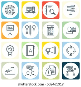 Set Of 16 Universal Editable Icons. Can Be Used For Web, Mobile And App Design. Includes Icons Such As Schedule, Discussion, Report And More.