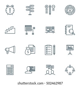 Set Of 16 Universal Editable Icons. Can Be Used For Web, Mobile And App Design. Includes Icons Such As Reminder, Investment, Presentation And More.