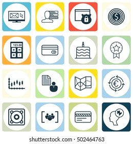 Set Of 16 Universal Editable Icons. Can Be Used For Web, Mobile And App Design. Includes Icons Such As Road Map, Stock Market, Questionnaire And More.