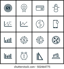 Set Of 16 Universal Editable Icons. Can Be Used For Web, Mobile And App Design. Includes Icons Such As Changes Graph, Measurement, Raise Diagram And More.