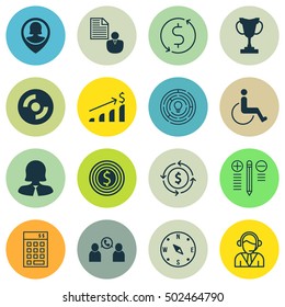Set Of 16 Universal Editable Icons. Can Be Used For Web, Mobile And App Design. Includes Icons Such As Operator, Blank Cd, Pin Employee And More.