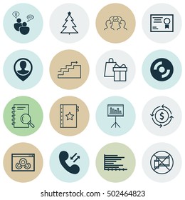 Set Of 16 Universal Editable Icons. Can Be Used For Web, Mobile And App Design. Includes Icons Such As Blank Cd, Certificate, Decorated Tree And More.