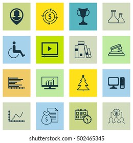 Set Of 16 Universal Editable Icons. Can Be Used For Web, Mobile And App Design. Includes Icons Such As Tournament, Chemical, Video Player And More.