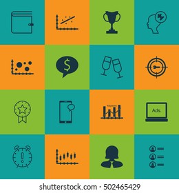 Set Of 16 Universal Editable Icons. Can Be Used For Web, Mobile And App Design. Includes Icons Such As Keyword Optimisation, Champagne Glasses, Keyword Marketing And More.