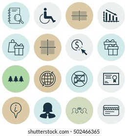 Set Of 16 Universal Editable Icons. Can Be Used For Web, Mobile And App Design. Includes Icons Such As Info Pointer, Coaching, Graphical Grid And More.