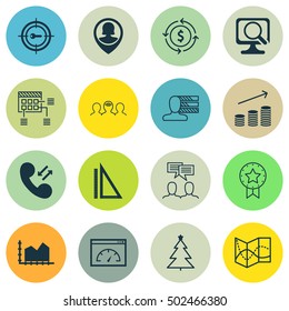 Set Of 16 Universal Editable Icons. Can Be Used For Web, Mobile And App Design. Includes Icons Such As Laptop, Present Badge, Sequence Graphics And More.