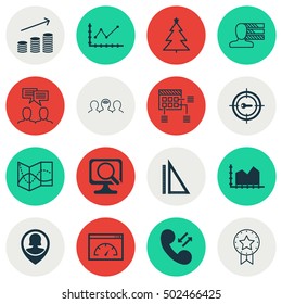 Set Of 16 Universal Editable Icons. Can Be Used For Web, Mobile And App Design. Includes Icons Such As Pin Employee, Coaching, Keyword Marketing And More.