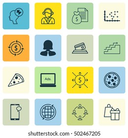 Set Of 16 Universal Editable Icons. Can Be Used For Web, Mobile And App Design. Includes Icons Such As Messaging, Digital Media, Plot Diagram And More.