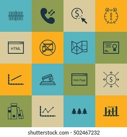 Set Of 16 Universal Editable Icons. Can Be Used For Web, Mobile And App Design. Includes Icons Such As Credit Card, Keyword Optimisation, Website And More.
