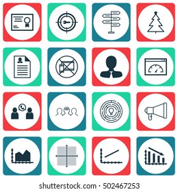 Set Of 16 Universal Editable Icons. Can Be Used For Web, Mobile And App Design. Includes Icons Such As Manager, Graphical Grid, Line Up And More.