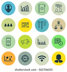 Set Of 16 Universal Editable Icons. Can Be Used For Web, Mobile And App Design. Includes Icons Such As Keyword Marketing, Discussion, Tree Structure And More.