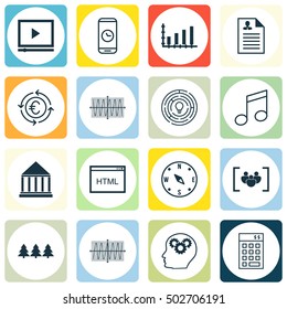 Set Of 16 Universal Editable Icons. Can Be Used For Web, Mobile And App Design. Includes Icons Such As Curriculum Vitae, Call Duration, Investment And More.