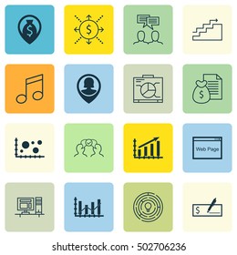 Set Of 16 Universal Editable Icons. Can Be Used For Web, Mobile And App Design. Includes Icons Such As Comparsion, Website, Crotchets And More.