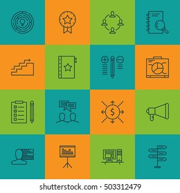 Set Of 16 Universal Editable Icons. Can Be Used For Web, Mobile And App Design. Includes Icons Such As Board, Growth, Collaboration And More.