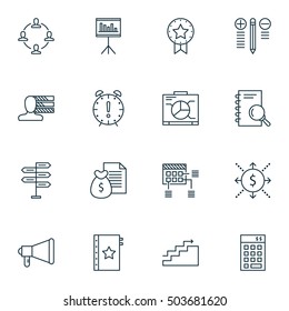 Set Of 16 Universal Editable Icons. Can Be Used For Web, Mobile And App Design. Includes Icons Such As Present Badge, Time Management, Decision Making And More.