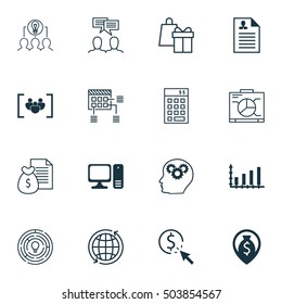 Set Of 16 Universal Editable Icons. Can Be Used For Web, Mobile And App Design. Includes Icons Such As Dynamics, Report, Discussion And More.