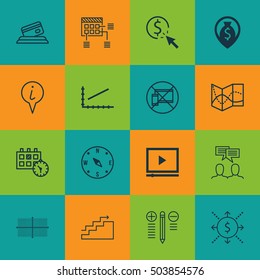Set Of 16 Universal Editable Icons. Can Be Used For Web, Mobile And App Design. Includes Icons Such As Schedule, Appointment, Discussion And More.