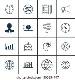 Set Of 16 Universal Editable Icons. Can Be Used For Web, Mobile And App Design. Includes Icons Such As Forbidden Mobile, Announcement, World And More.