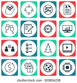 Set Of 16 Universal Editable Icons. Can Be Used For Web, Mobile And App Design. Includes Icons Such As Collaboration, Decorated Tree, Job Applicants And More.