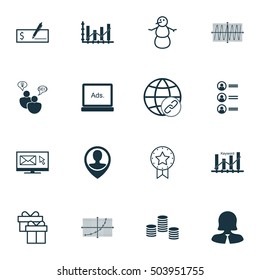 Set Of 16 Universal Editable Icons. Can Be Used For Web, Mobile And App Design. Includes Icons Such As Newsletter, Line Up, Keyword Optimisation And More.