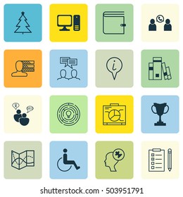 Set Of 16 Universal Editable Icons. Can Be Used For Web, Mobile And App Design. Includes Icons Such As Discussion, Road Map, Accessibility And More.