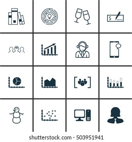 Set Of 16 Universal Editable Icons. Can Be Used For Web, Mobile And App Design. Includes Icons Such As Profit Graph, Sequence Graphics, Plot Diagram And More.