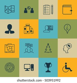 Set Of 16 Universal Editable Icons. Can Be Used For Web, Mobile And App Design. Includes Icons Such As Board, Decorated Tree, Manager And More.