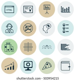 Set Of 16 Universal Editable Icons. Can Be Used For Web, Mobile And App Design. Includes Icons Such As Operator, Presentation, Coding And More.