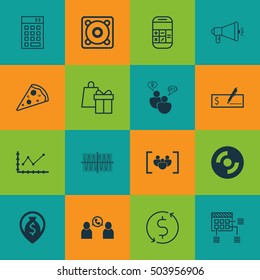 Set Of 16 Universal Editable Icons. Can Be Used For Web, Mobile And App Design. Includes Icons Such As Sinus Graph, Bank Payment, Phone Conference And More.