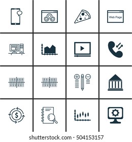 Set Of 16 Universal Editable Icons. Can Be Used For Web, Mobile And App Design. Includes Icons Such As Computer, Sequence Graphics, Sinus Graph And More.