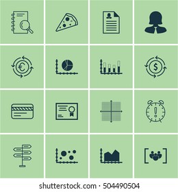 Set Of 16 Universal Editable Icons. Can Be Used For Web, Mobile And App Design. Includes Icons Such As Circle Graph, Money Recycle, Sequence Graphics And More.