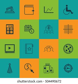 Set Of 16 Universal Editable Icons. Can Be Used For Web, Mobile And App Design. Includes Icons Such As Collaborative Solution, Birthday Hat, Keyword Marketing And More.