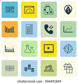 Set Of 16 Universal Editable Icons. Can Be Used For Web, Mobile And App Design. Includes Icons Such As Chemical, Cellular Data, Credit Card And More.