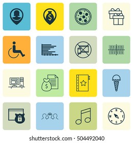 Set Of 16 Universal Editable Icons. Can Be Used For Web, Mobile And App Design. Includes Icons Such As Coaching, Frozen Food, Locate And More.