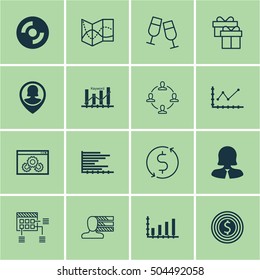 Set Of 16 Universal Editable Icons. Can Be Used For Web, Mobile And App Design. Includes Icons Such As Schedule, Bars Chart, Champagne Glasses And More.