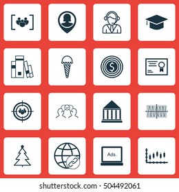 Set Of 16 Universal Editable Icons. Can Be Used For Web, Mobile And App Design. Includes Icons Such As Education Center, Digital Media, Decorated Tree And More.