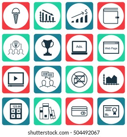 Set Of 16 Universal Editable Icons. Can Be Used For Web, Mobile And App Design. Includes Icons Such As Collaborative Solution, Fail Graph, Frozen Food And More.