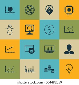 Set Of 16 Universal Editable Icons. Can Be Used For Web, Mobile And App Design. Includes Icons Such As Pizza Meal, Achievement Graph, Laptop And More.