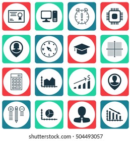 Set Of 16 Universal Editable Icons. Can Be Used For Web, Mobile And App Design. Includes Icons Such As Successful Investment, Employee Location, Chip And More.