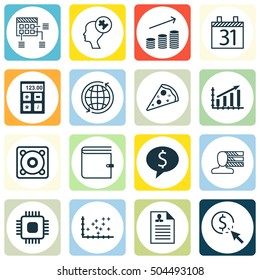 Set Of 16 Universal Editable Icons. Can Be Used For Web, Mobile And App Design. Includes Icons Such As Chip, Plot Diagram, Business Deal And More.