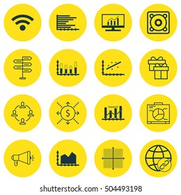 Set Of 16 Universal Editable Icons. Can Be Used For Web, Mobile And App Design. Includes Icons Such As Money, Analytics, Collaboration And More.